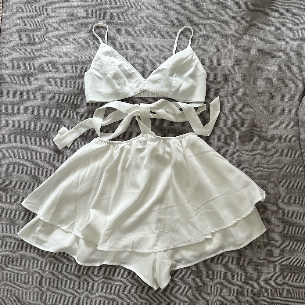 Lulus White Two-Piece Skort Bralette Set